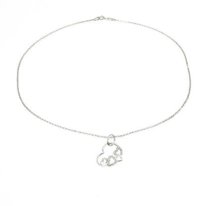 925 Sterling Silver Italy C Z Open Heart Pendant Rolo Chain Necklace 14"
