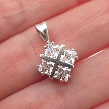 925 Sterling Silver Princess-Cut C Z Mini Charm Pendant