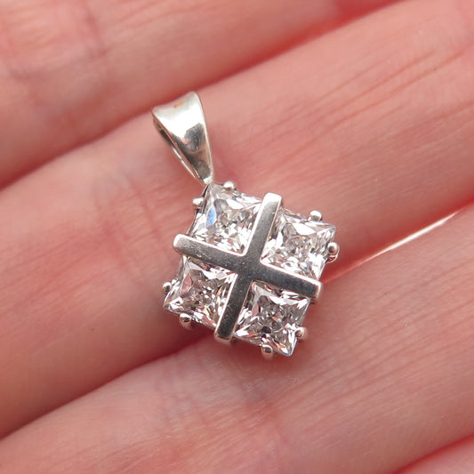 925 Sterling Silver Princess-Cut C Z Mini Charm Pendant