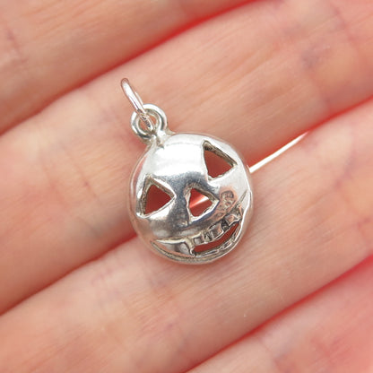 925 Sterling Silver Vintage Halloween Pumpkin Mask Minimalist Charm Pendant