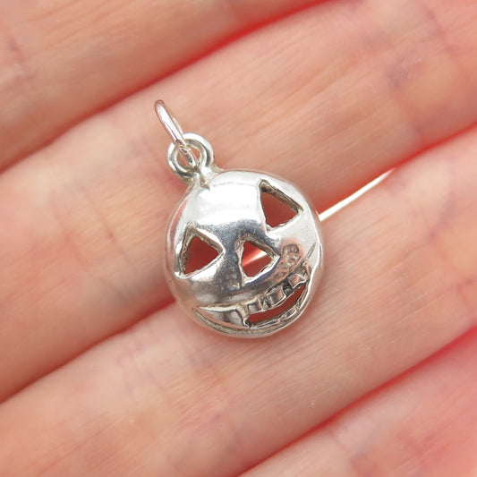 925 Sterling Silver Vintage Halloween Pumpkin Mask Minimalist Charm Pendant
