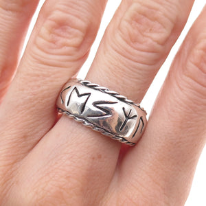 925 Sterling Silver Vintage Elder Futhark Rune Oxidized Band Ring Size 9.5
