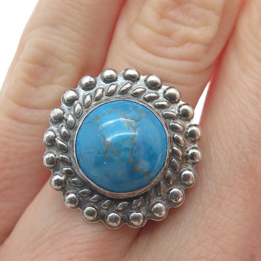 Old Pawn 925 Sterling Silver Vintage Turquoise Beaded Sun Oxidized Ring Size 6.5