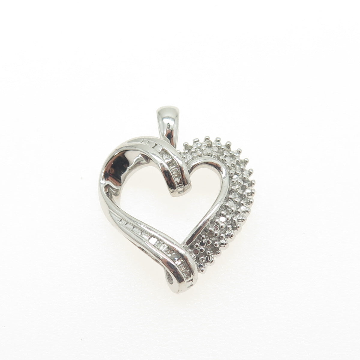 SUN 925 Sterling Silver Real Multi-Cut White Diamond Heart Pendant