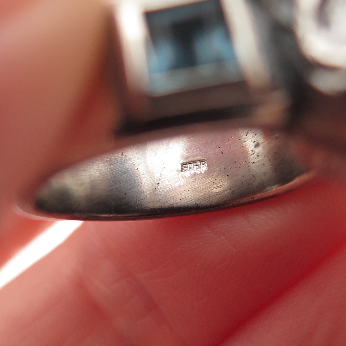 925 Sterling Silver Vintage Real Blue Topaz Skull Oxidized Ring Size 6