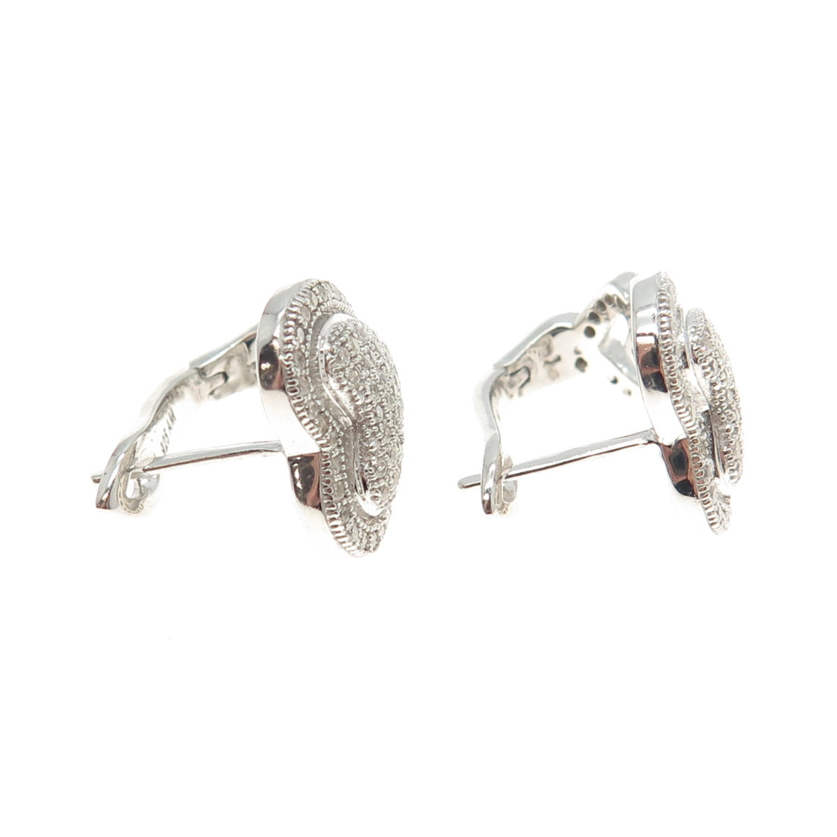 925 Sterling Silver Pave C Z Heart Earrings