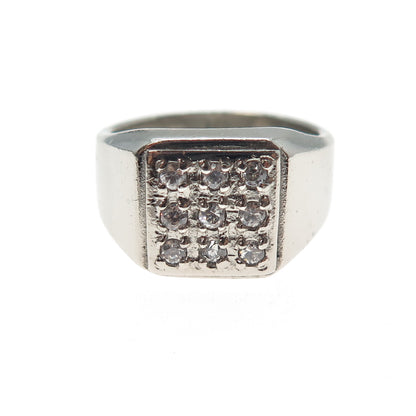 925 Sterling Silver Vintage Round-Cut C Z Signet Ring Size 8.75