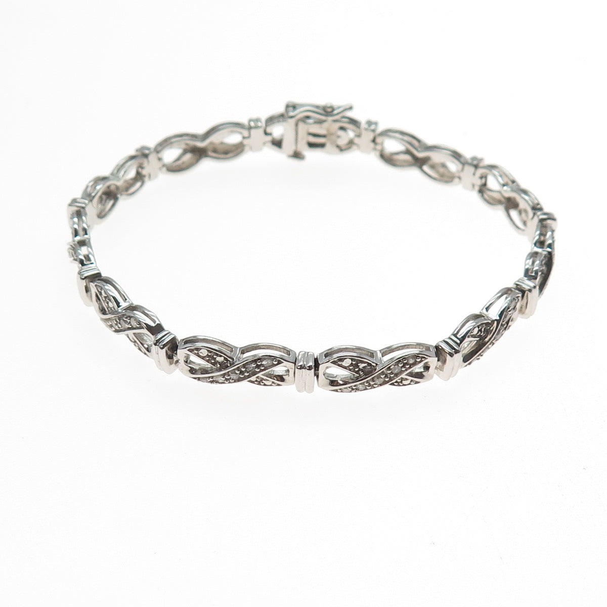 925 Sterling Silver Real Round-Cut Diamond Infinity Link Bracelet 7"