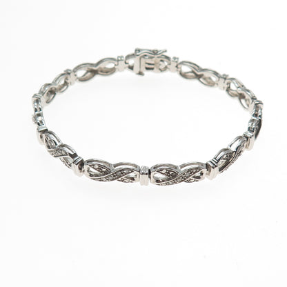 925 Sterling Silver Real Round-Cut Diamond Infinity Link Bracelet 7"
