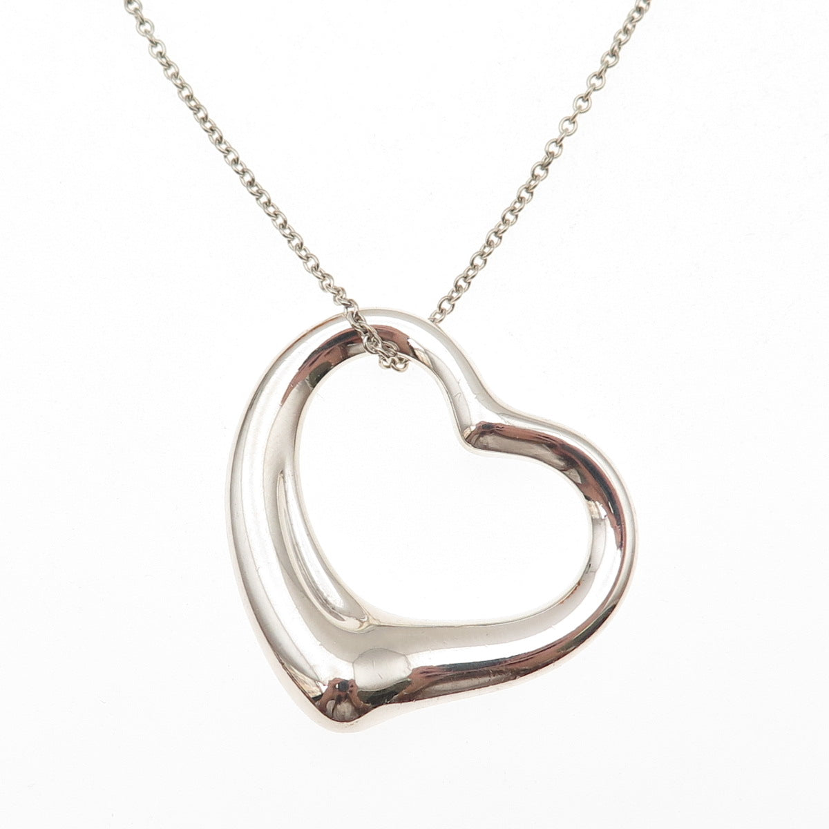 Tiffany & Co. Elsa Peretti Sterling Silver Vintage 35mm Open Heart Necklace 30"