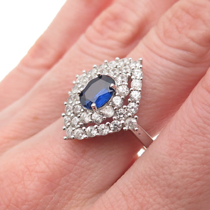 925 Sterling Silver Vintage Real Sapphire & White Topaz Ring Size 8.25