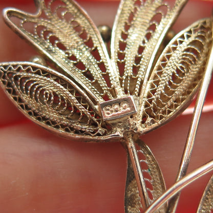 800 Silver Antique Art Deco Gold Plated Filigree Floral Pin Brooch