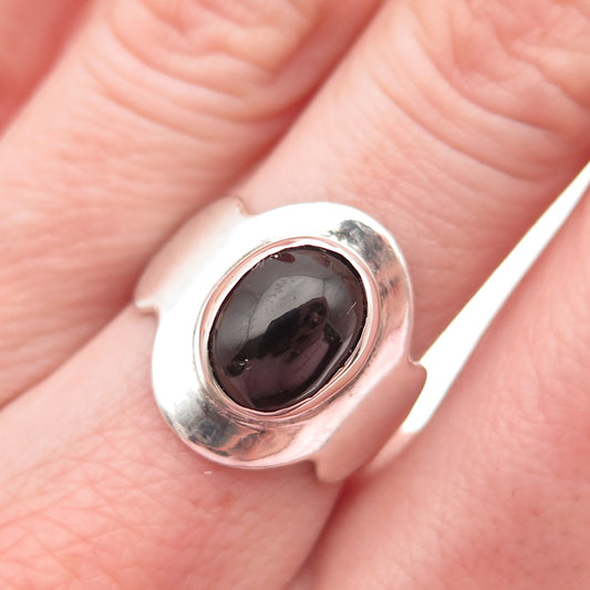 925 Sterling Silver Vintage Real Red Garnet Modernist Ring Size 6.5