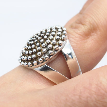 925 Sterling Silver Vintage Beaded Wide Ring Size 6.75