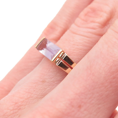 HENG NGAI 925 Sterling Silver Gold Plated Real Amethyst Ring Size 6