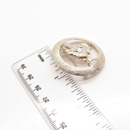 925 Sterling Silver Gold Plated Vintage D'OR Aries Zodiac Sign Round Pin Brooch