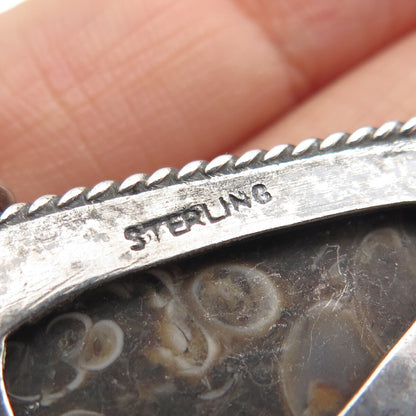Old Pawn Sterling Silver Vintage Southwestern Fossil Agate Centerpiece Pendant