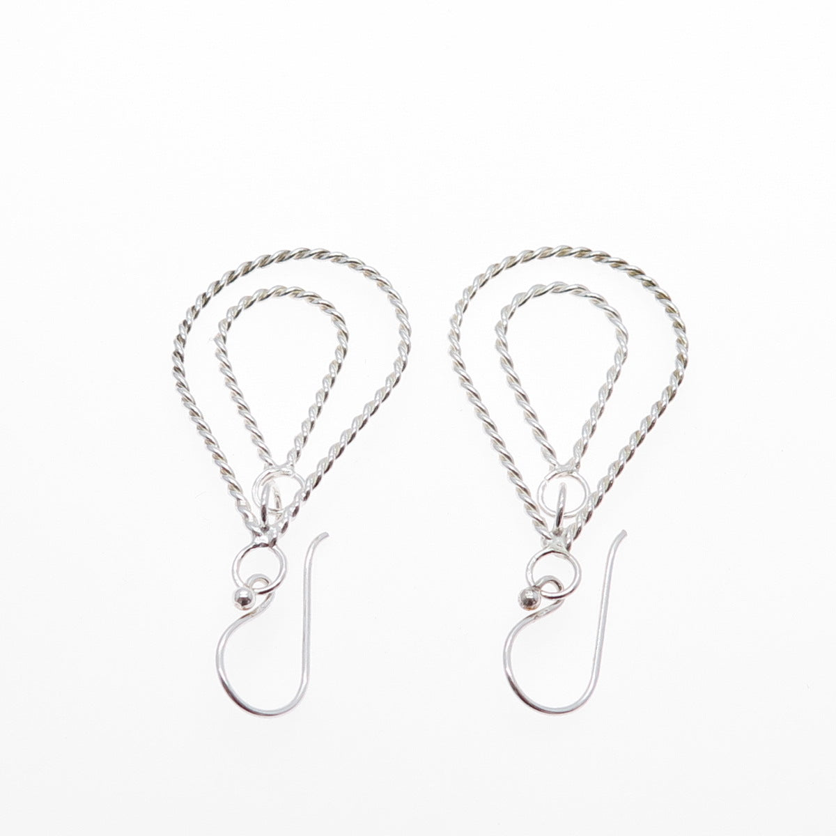 925 Sterling Silver Vintage Modernist Twisted Teardrop Dangle Earrings