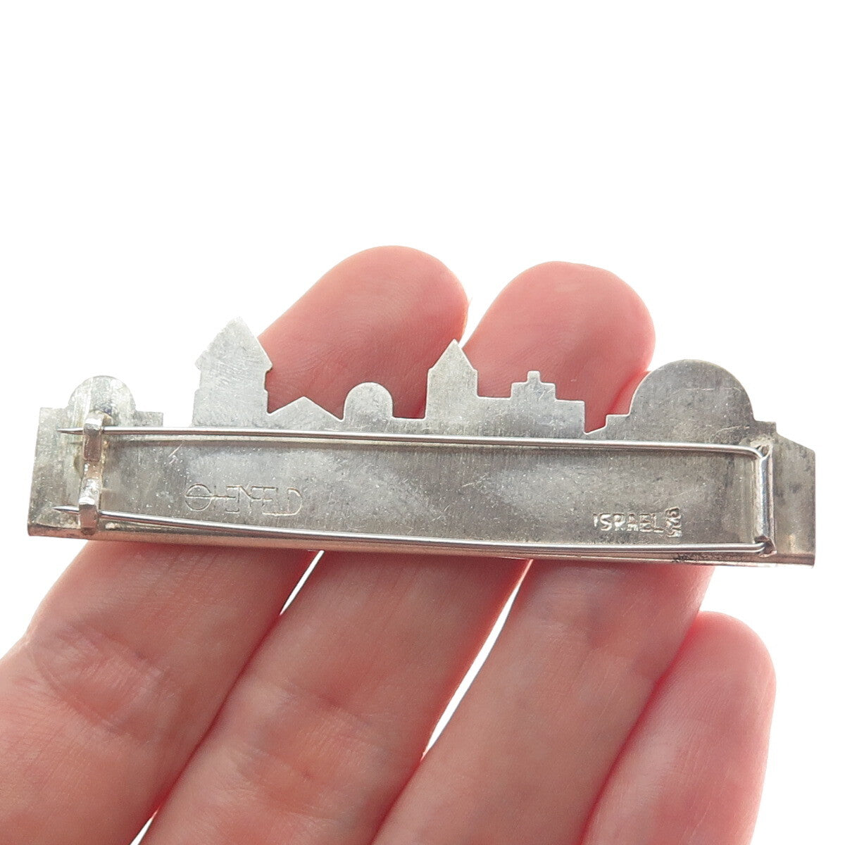 EMIL SHENFELD Sterling Silver 2-Tone Vintage Israel Jerusalem Scenery Pin Brooch