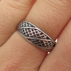 925 Sterling Silver Vintage European Mesh Oxidized Ring Size 7.75