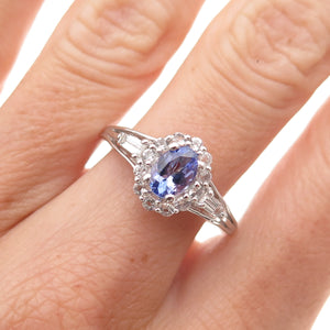 Chuck Clemency 925 Sterling Silver Real Tanzanite & White Topaz Ring Size 8.25