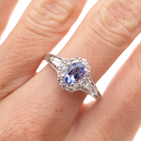 Chuck Clemency 925 Sterling Silver Real Tanzanite & White Topaz Ring Size 8.25