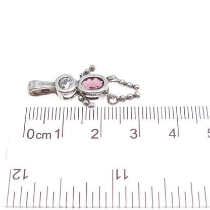 925 Sterling Vintage Amethyst & C Z February Birthstone Boy Articulated Pendant