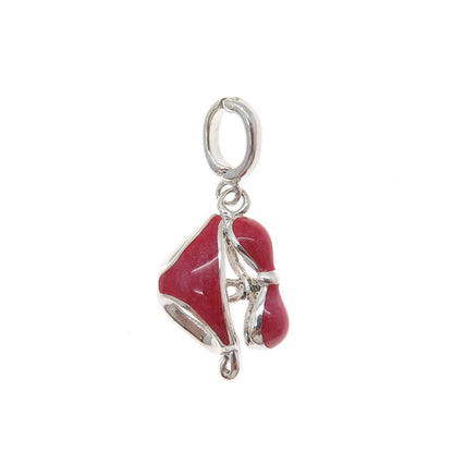 925 Sterling Silver Vintage Red Enamel Bikini Minimalist Charm Pendant