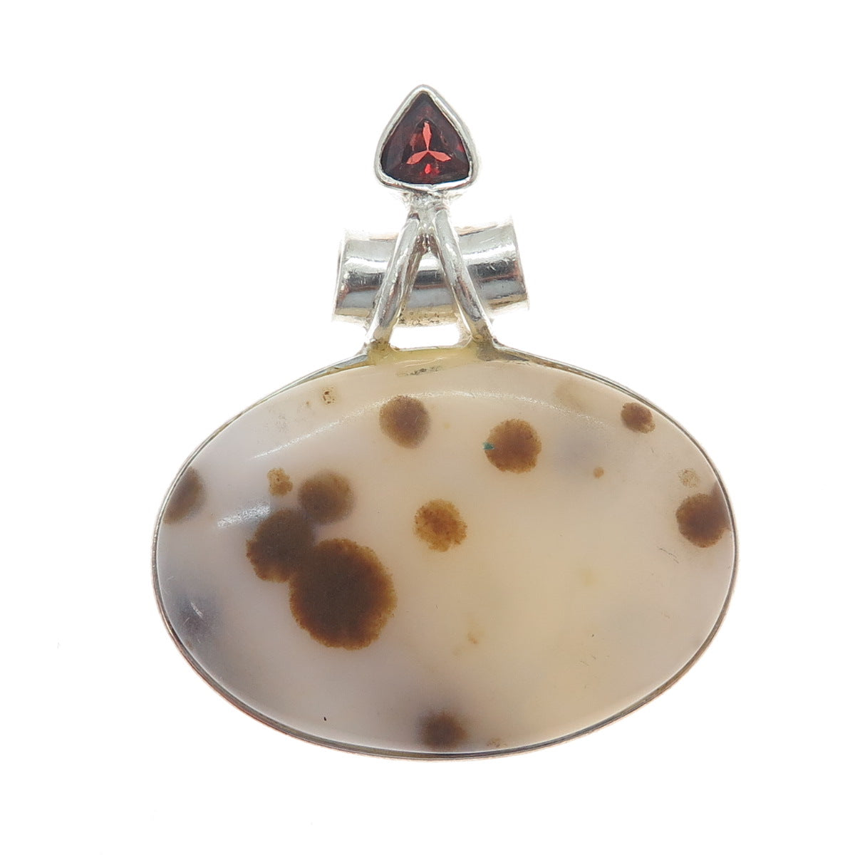 925 Sterling Silver Vintage Real Agate & Tourmaline Modernist Slide Pendant