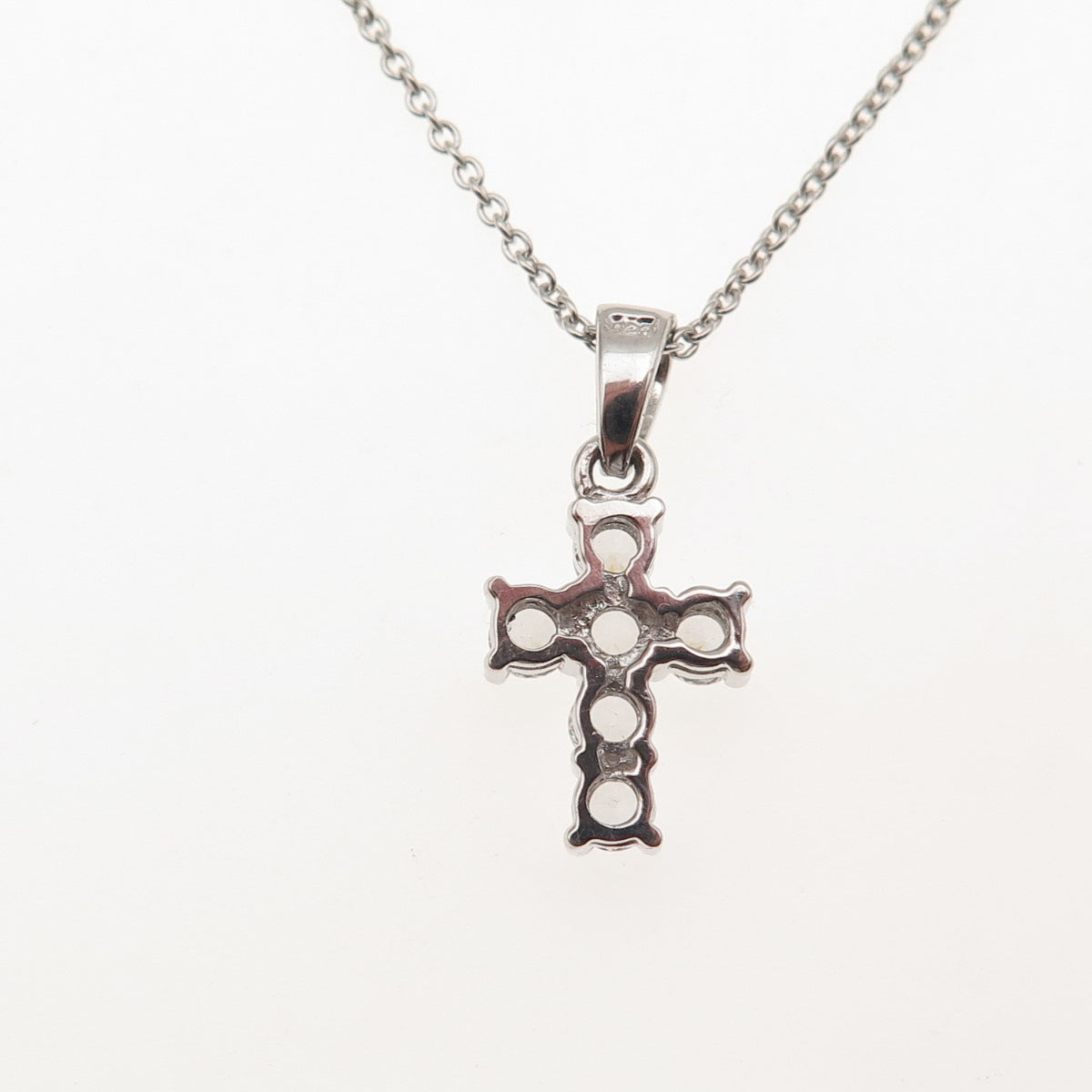 925 Sterling Silver Round-Cut C Z Cross Cable Chain Necklace 16-18"
