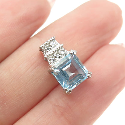 925 Sterling Silver Real Blue Topaz Gemstone & C Z Pendant