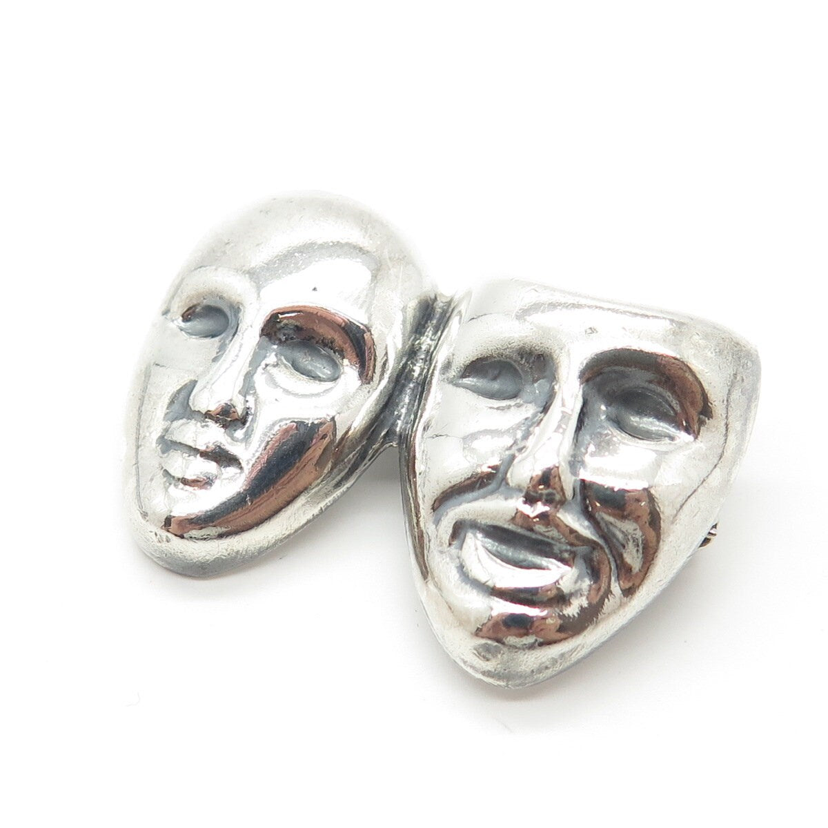 925 Sterling Silver Vintage Mexico Sock & Buskin Tragedy Comedy Masks Pin Brooch