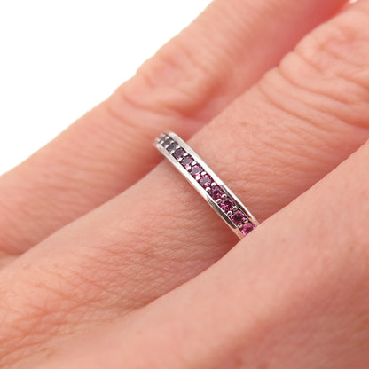 Pandora 925 Sterling Silver Enamel & Pink C Z Radiant Hearts Band Ring Size 6.25