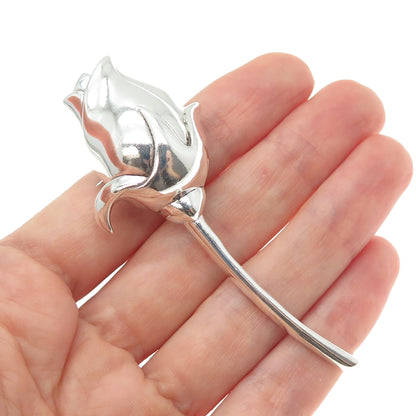 925 Sterling Silver Vintage Rose Flower Pin Brooch