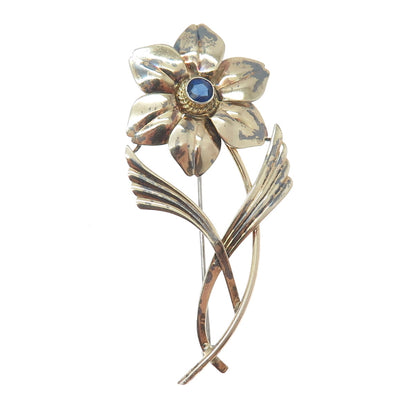 SYMMETALIC 14K Gold & 925 Sterling Silver Antique Rhinestone Flower Pin Brooch