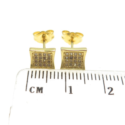 925 Sterling Silver Gold Plated Round-Cut C Z Princess Stud Earrings