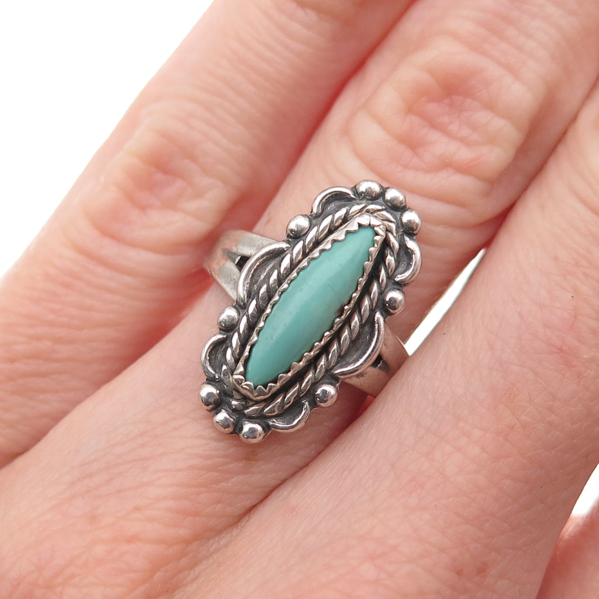 Bell Trading Post Old Pawn 925 Sterling Silver Vintage Turquoise Ring Size 5