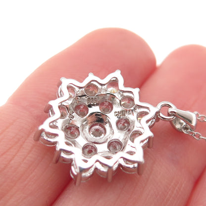 925 Sterling Silver Round-Cut C Z Floral Cable Chain Necklace 18"