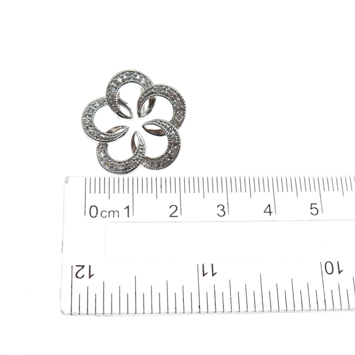 925 Sterling Silver Round-Cut C Z Flower Blossom Slide Charm Pendant
