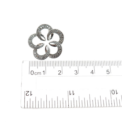 925 Sterling Silver Round-Cut C Z Flower Blossom Slide Charm Pendant