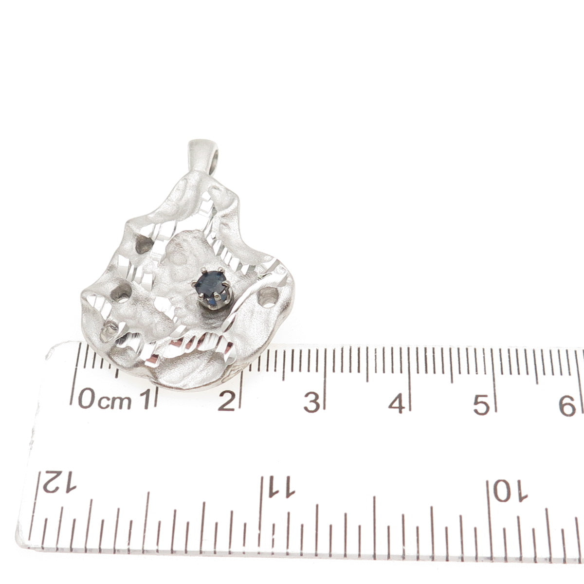 925 Sterling Silver Vintage Real Round-Cut Sapphire Modernist Pendant