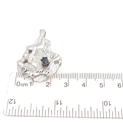 925 Sterling Silver Vintage Real Round-Cut Sapphire Modernist Pendant