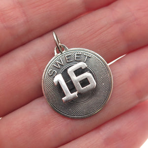 Beau 925 Sterling Silver Vintage Sweet 16 Oxidized Charm Pendant