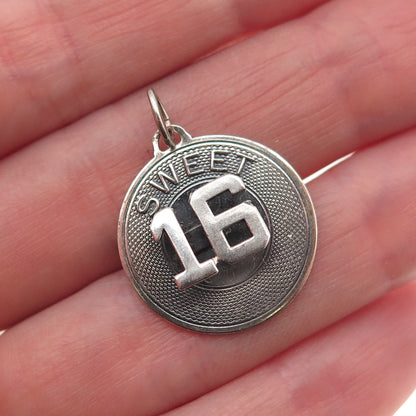 Beau 925 Sterling Silver Vintage Sweet 16 Oxidized Charm Pendant