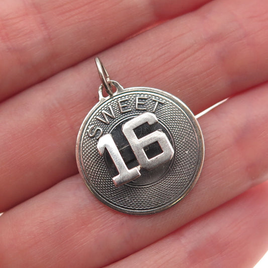Beau 925 Sterling Silver Vintage Sweet 16 Oxidized Charm Pendant