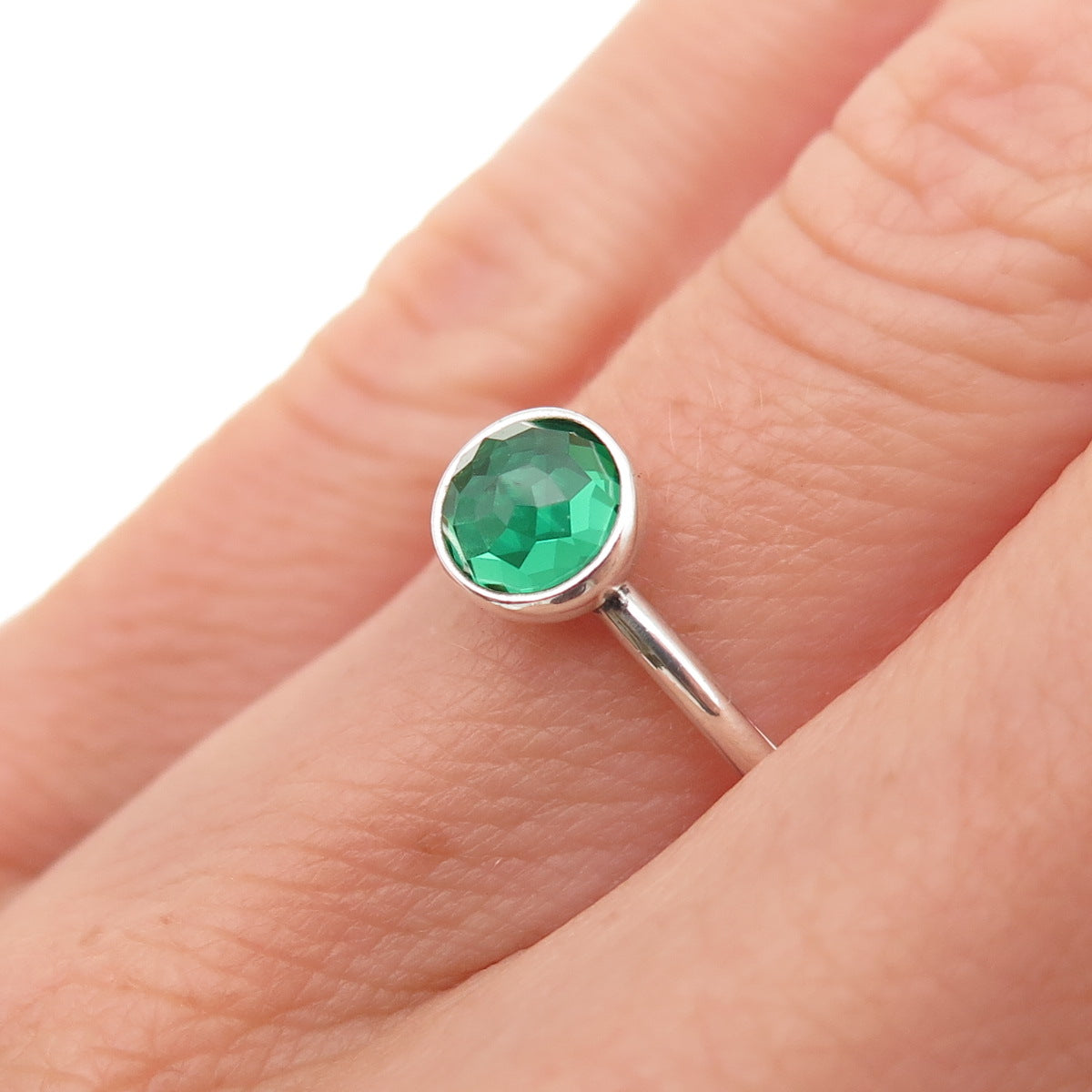 Pandora 925 Sterling Silver Green Crystal August Birthday Blooms Ring Size 6