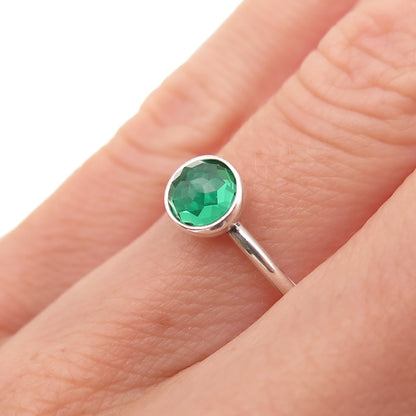 Pandora 925 Sterling Silver Green Crystal August Birthday Blooms Ring Size 6