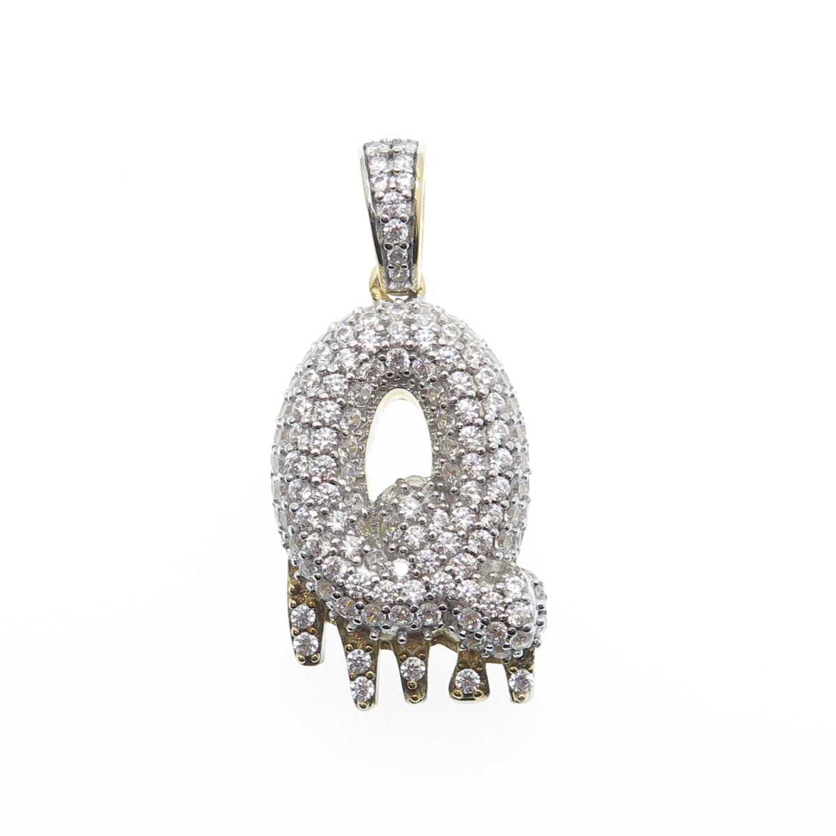 925 Sterling Silver Gold Plated Round-Cut Shaped C Z Letter Q Sparkle Pendant