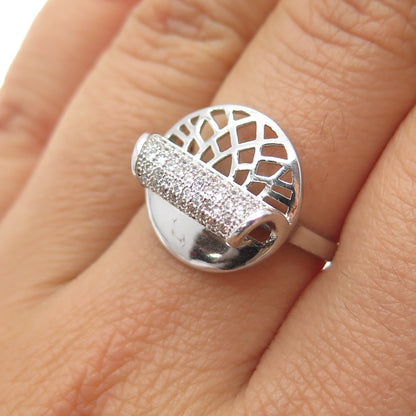 925 Sterling Silver Round-Cut C Z Modernist Lotus Ring Size 7