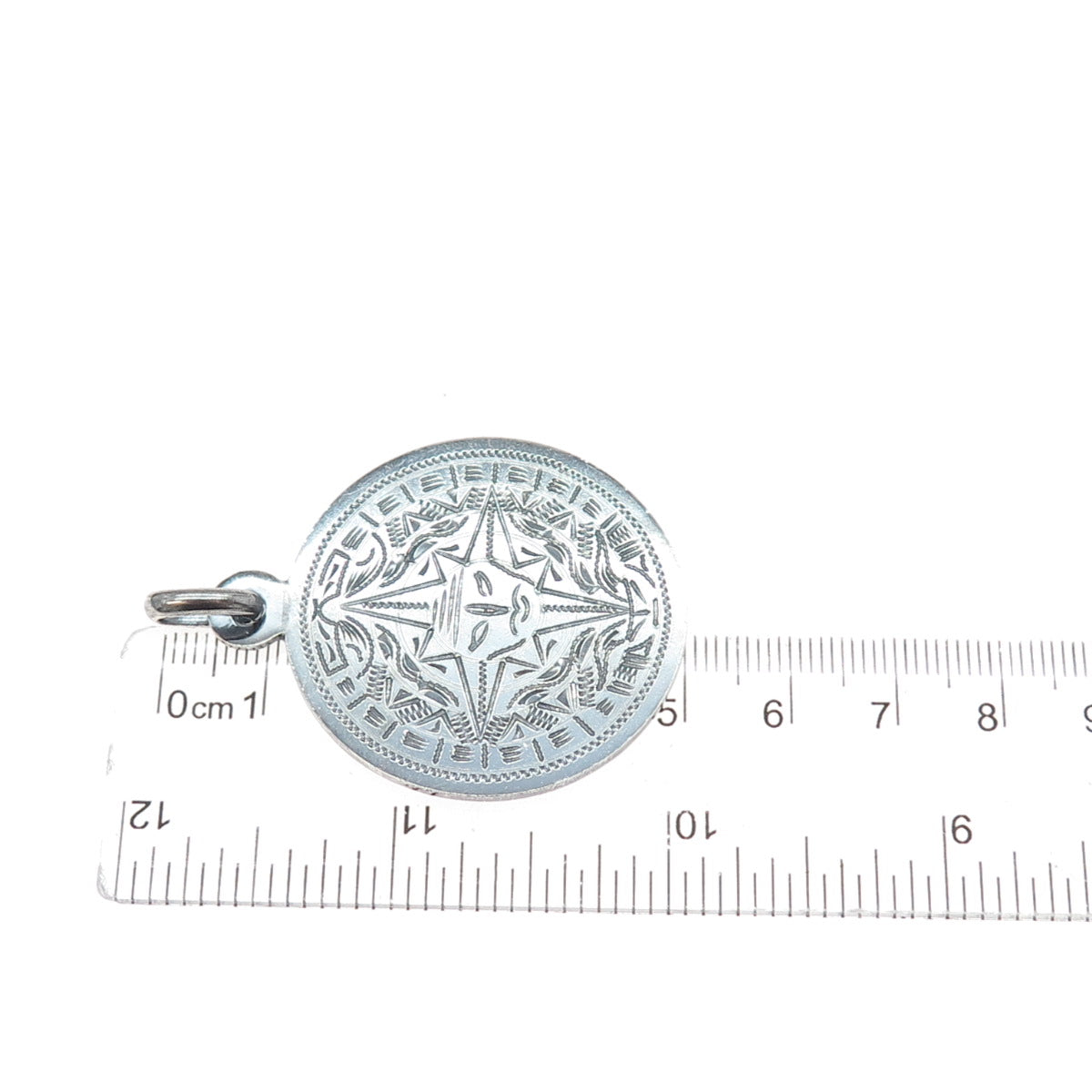 PLAFINA 925 Sterling Silver Vintage Mexico Mayan Calendar Oxidized Pendant